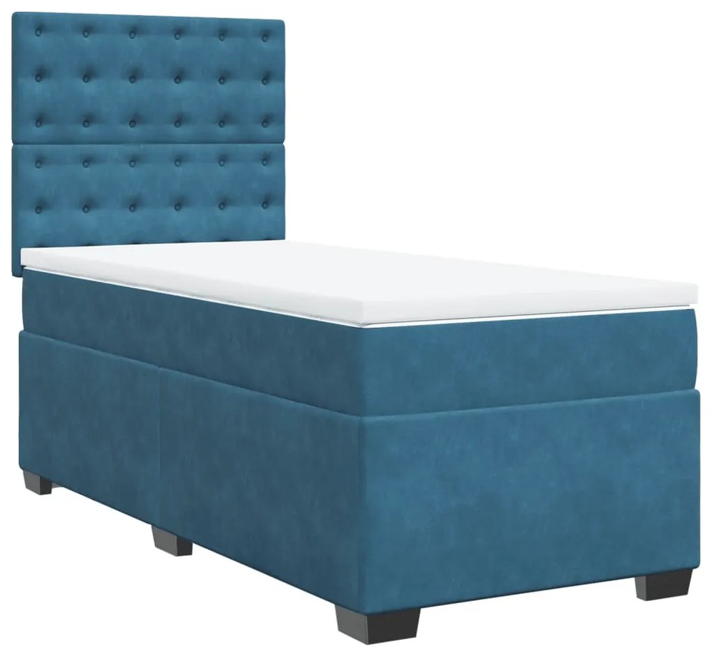 Cama boxspring com colchão 100x200 cm veludo azul