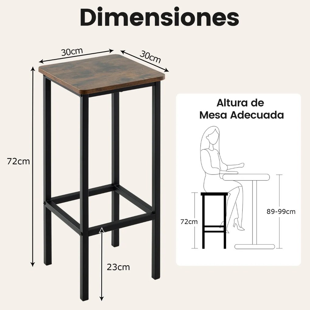 Conjunto de 4 bancos de bar sem encosto em altura de balcão com pernas de metal e apoio para os pés para cozinha Estilo industrial castanho