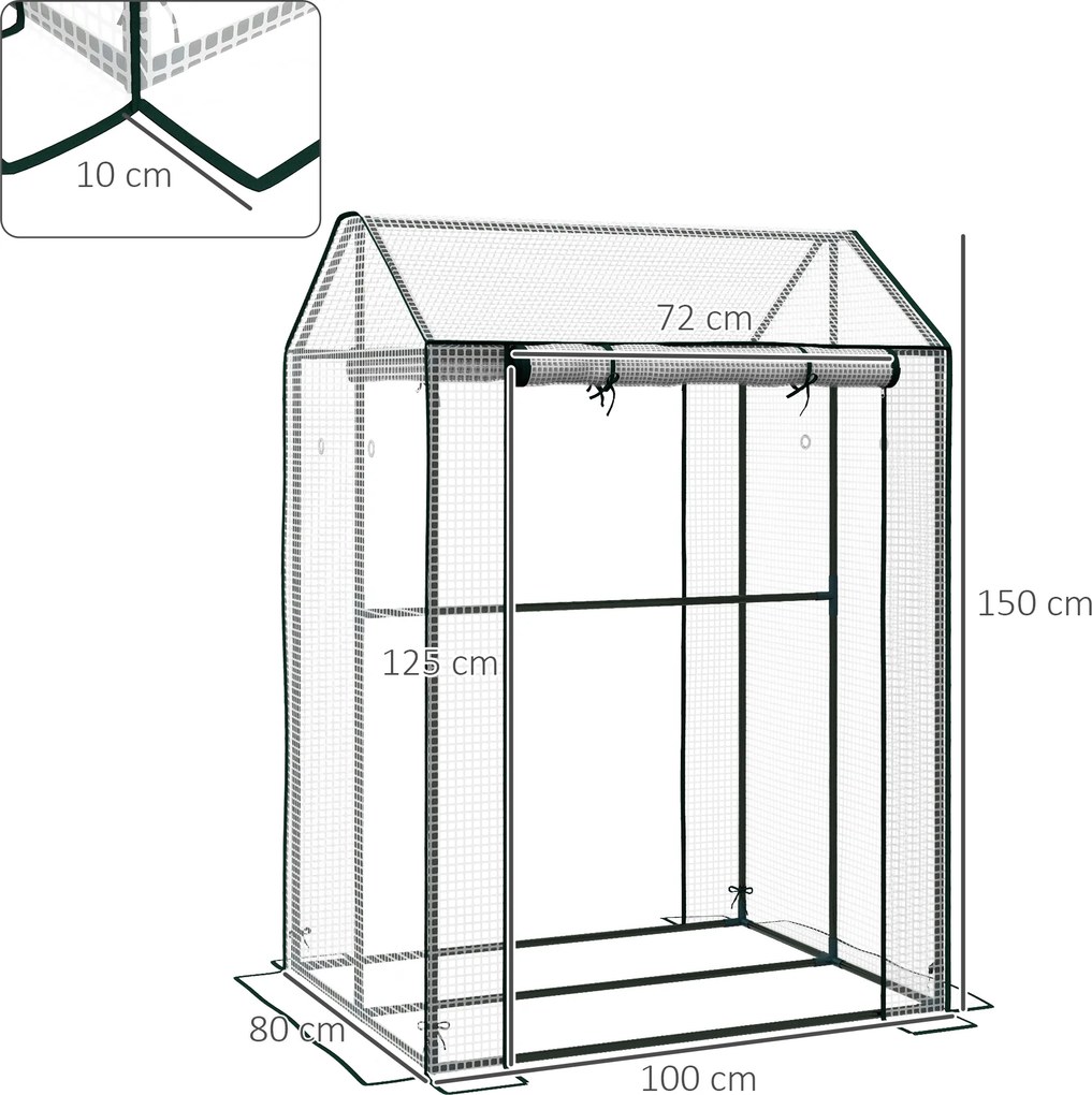 Estufa de jardim com 2 compartimentos e 2 portas enroláveis - 0,8 m² Estufa para tomates com dimensões 1,0 m (C) x 0,8 m (L) x 1,5 m (A), aço e PE bra