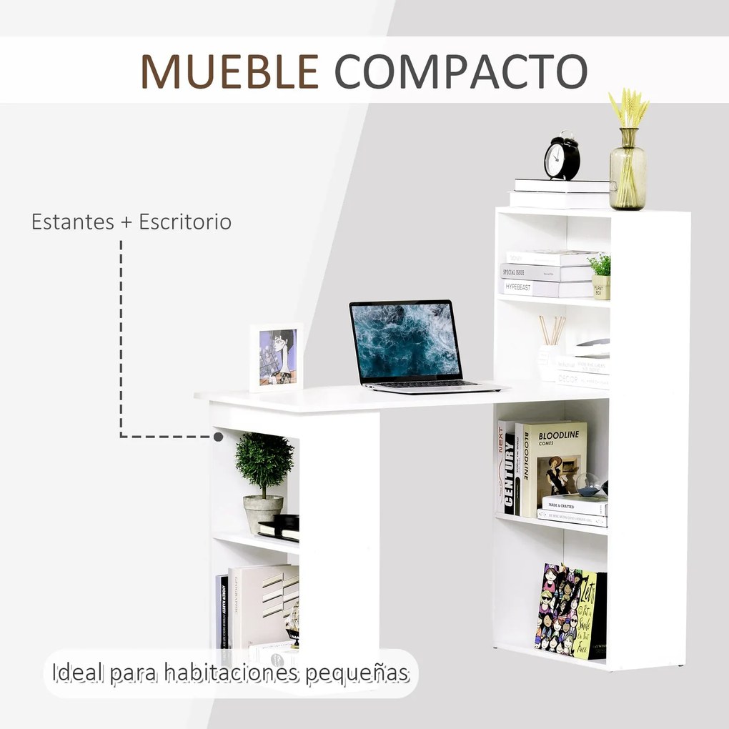 Secretária para Computador com Estante de Prateleiras para Casa Escrit