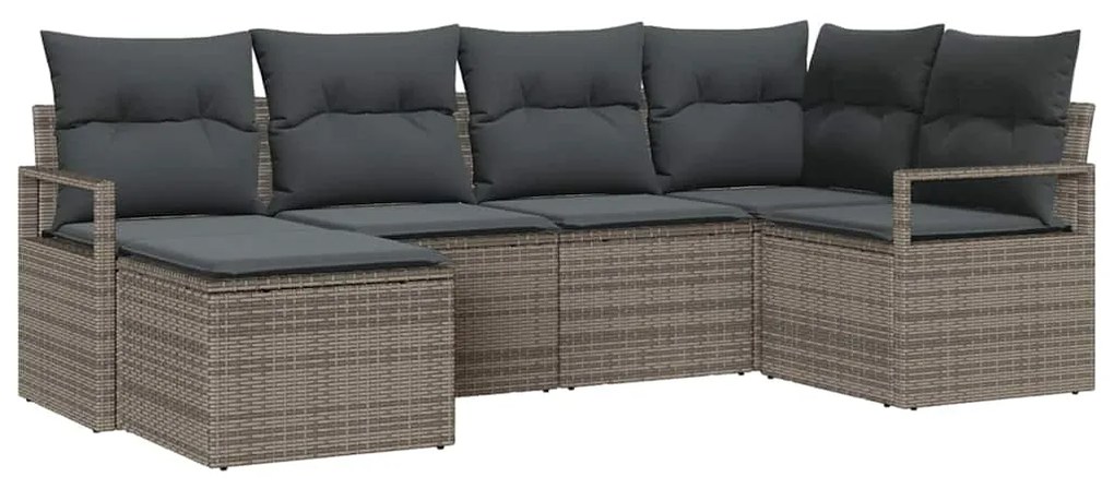 Conjunto de Sofá de Jardim de 6 Peças com Almofadas Cinza em Rattan Si