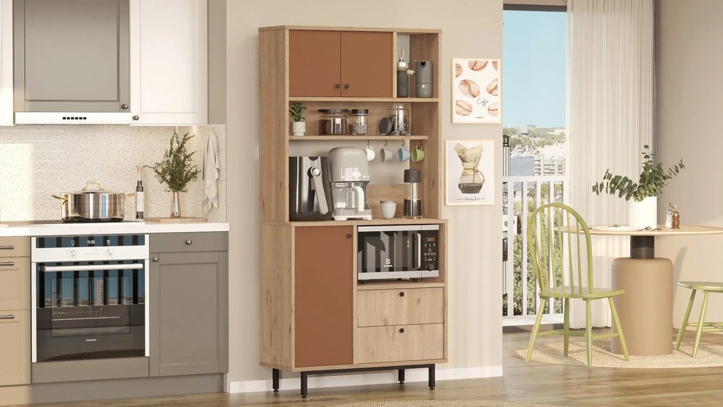 Armário Alto de Cozinha "Toledo" E-1 - Carvalho e Nogueira Vermelho- 8