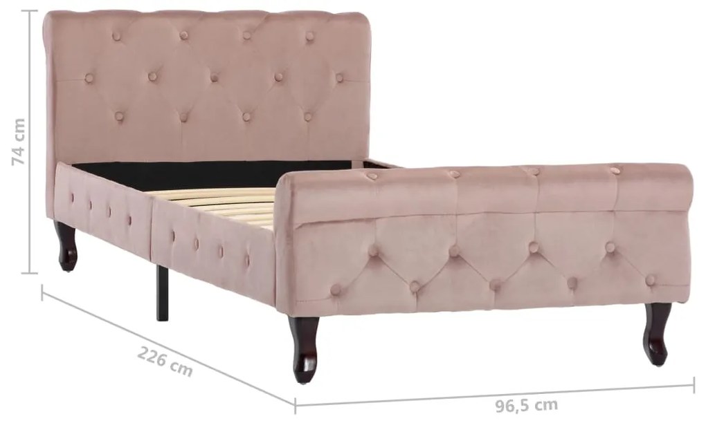 Estrutura de cama 90x200 cm veludo cor-de-rosa