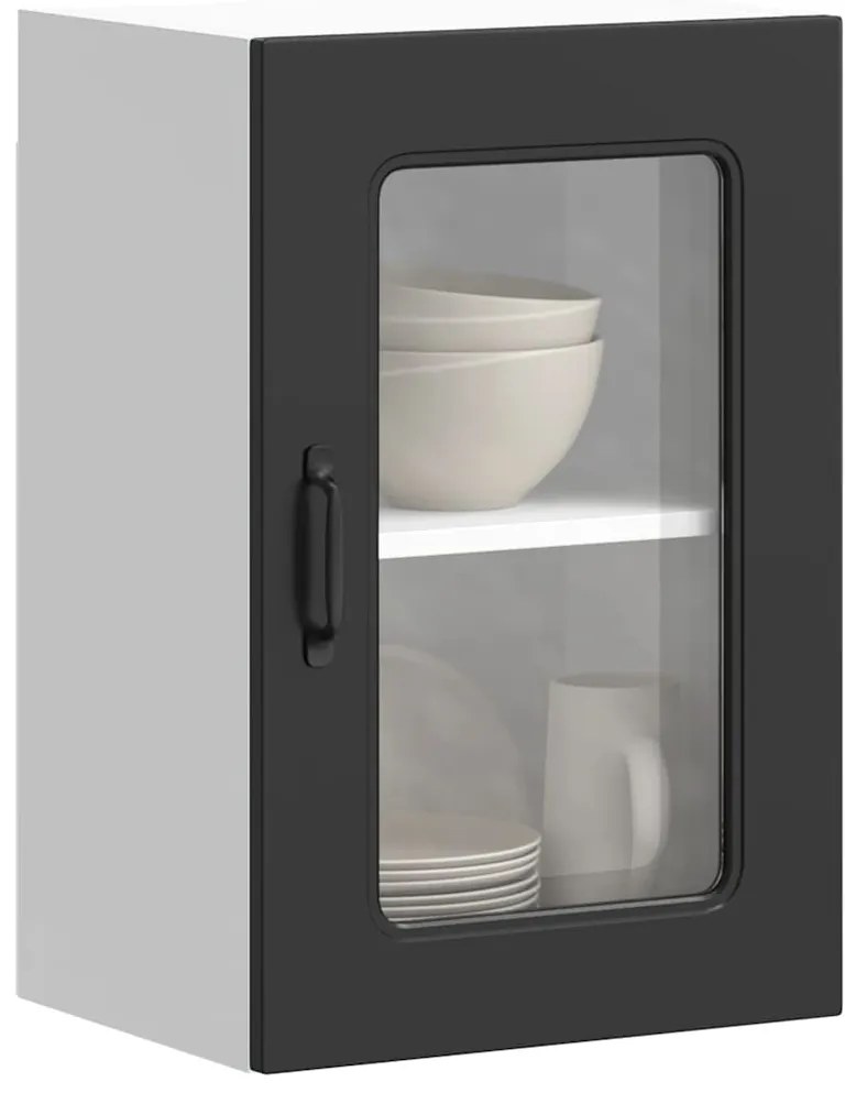 vidaXL Armário de parede de cozinha porta vidro Kalmar preto