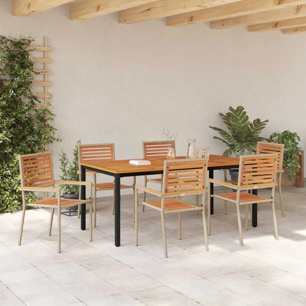 Conjunto de Jantar para Jardim vidaXL de 7 Peças Bege de Polyrattan Ac