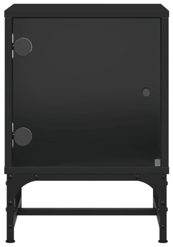 Mesas de cabeceira c/ portas de vidro 2 pcs 35x37x50 cm preto