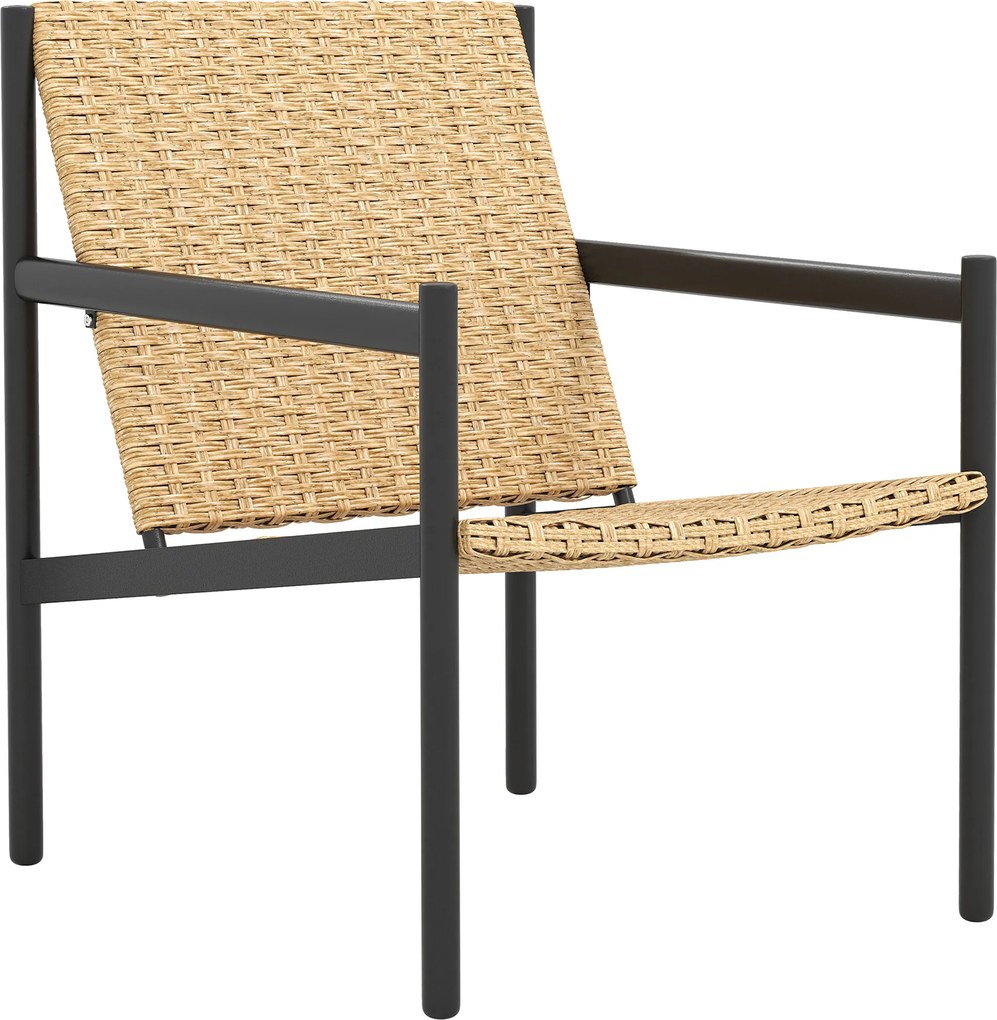 Cadeira de Jardim em Vime com Apoios de Braços Encosto Inclinado e Estrutura de Aço 61x74x81 cm Madeira