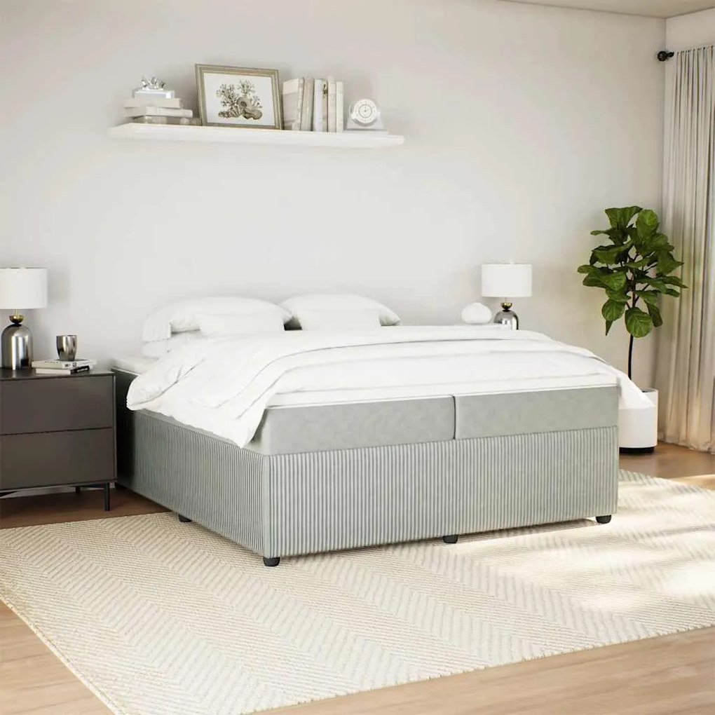 Cama com molas/colchão 200x200 cm veludo cinzento-claro