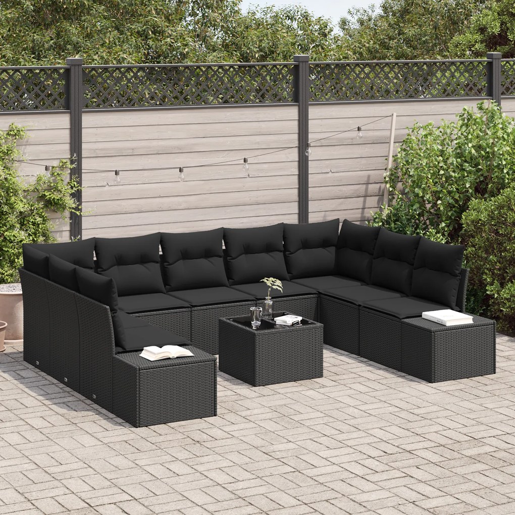 Conjunto de Sofá de Jardim com Almofadas de 10 Peças em Rattan PE Bege