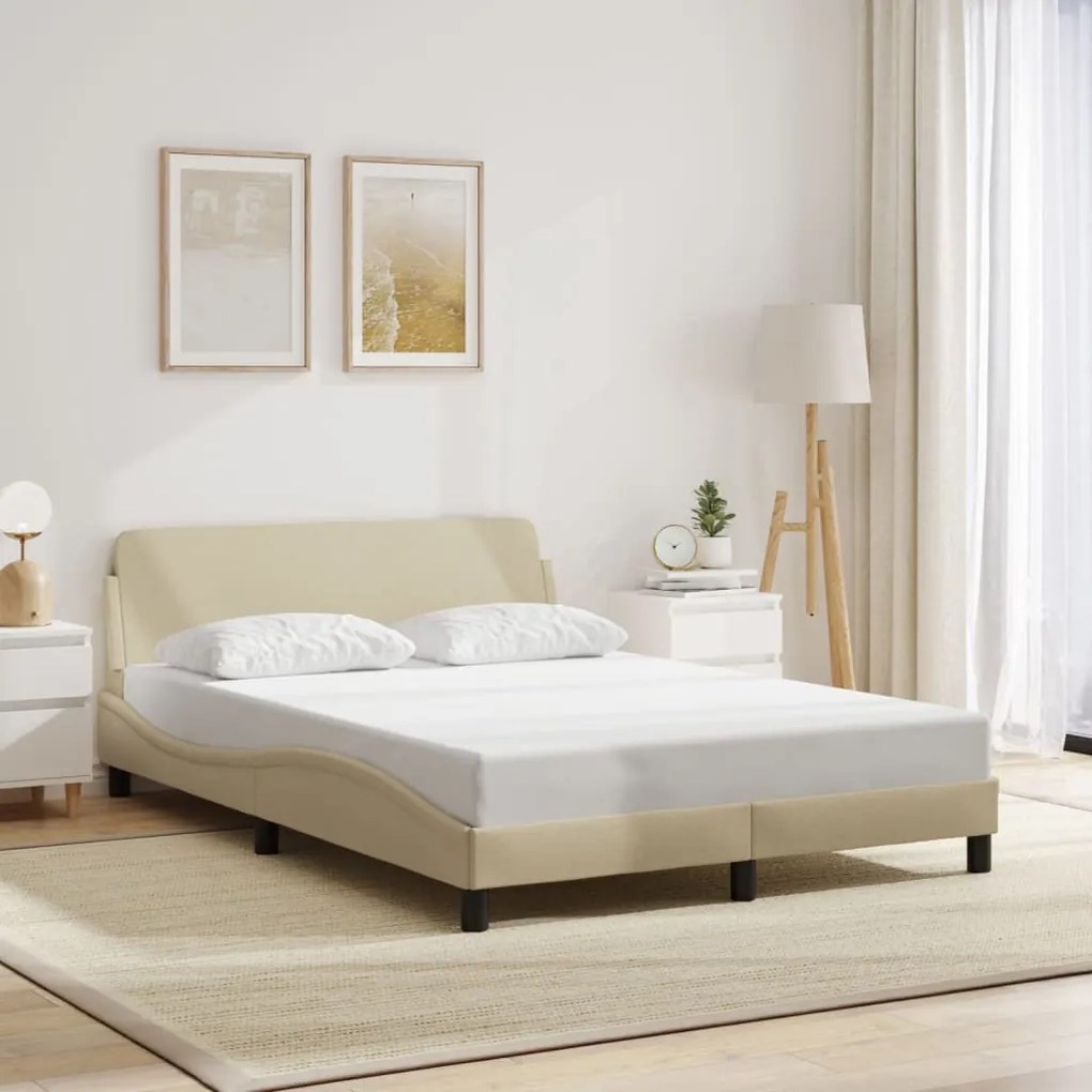 Estrutura de cama sem colchão 140x200 cm tecido cor creme