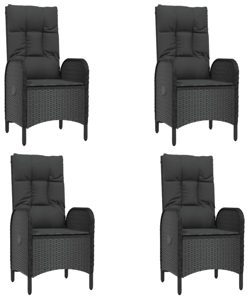 7 pcs conjunto de jantar p/ jardim c/ almofadões vime PE preto