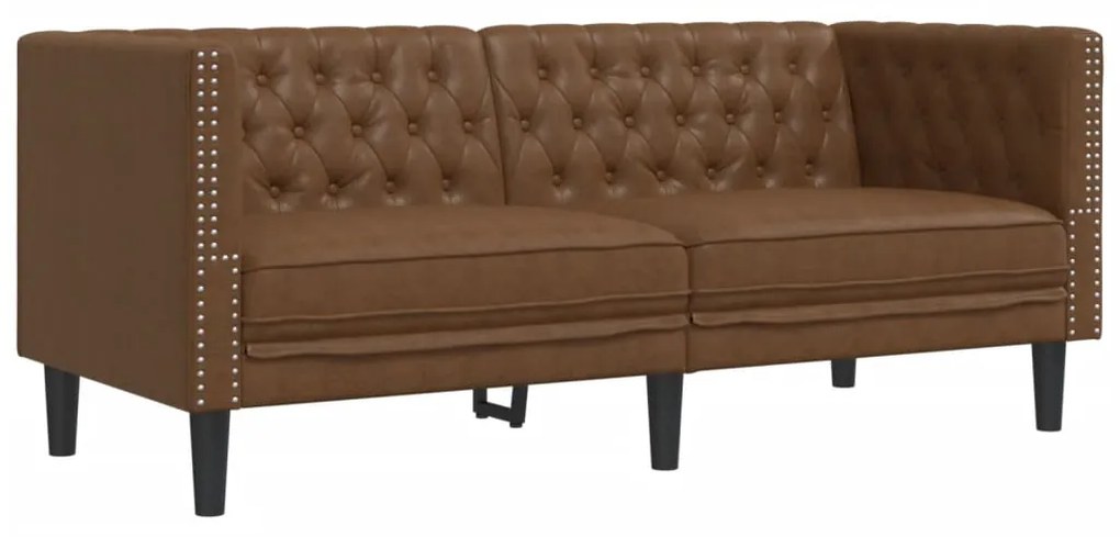 2 pcs conj. de sofás chesterfield camurça artificial castanho