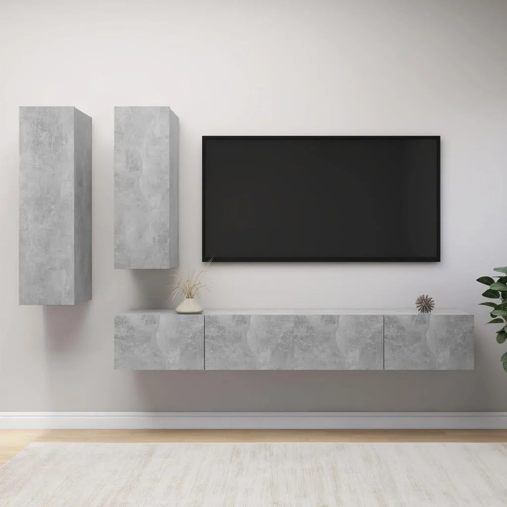 4 pcs conjunto de móveis de TV derivados madeira cinza cimento