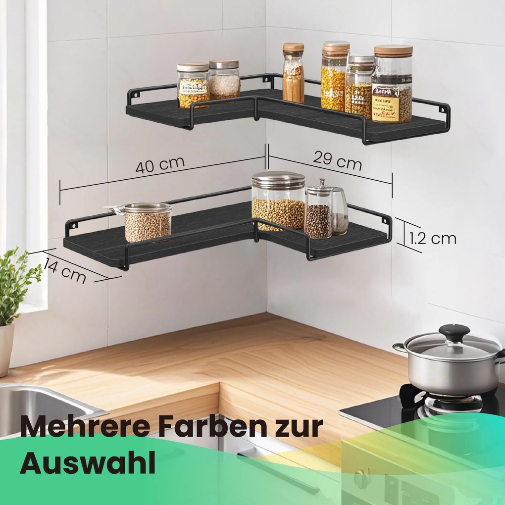 Prateleiras de canto em forma de L, conjunto de 2 preto