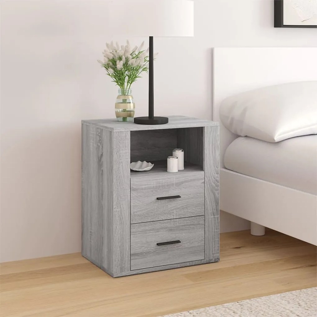 816734 vidaXL Mesa cabeceira 50x36x60 cm derivados madeira cinzento sonoma