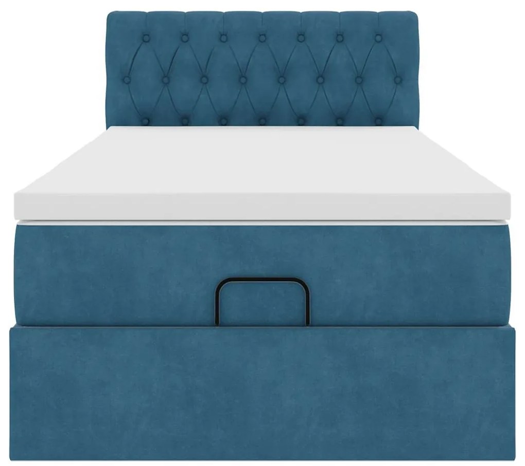 Estrutura de cama otomana com colchão azul escuro Veludo