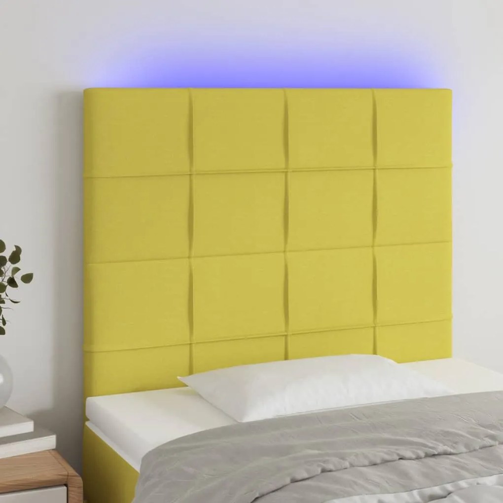 vidaXL Cabeceira cama c/ LED tecido 80x5x118/128cm verde