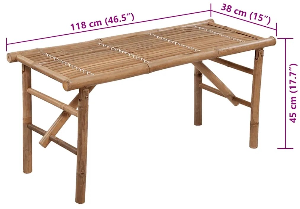 Banco de jardim dobrável com almofadão 118 cm bambu