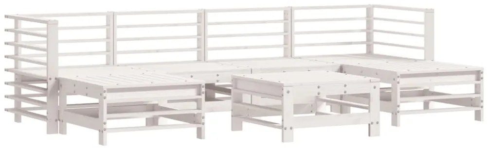 7pcs conjunto lounge jardim c/ almofadões madeira maciça branco