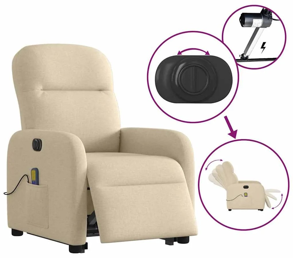 Poltrona elétrica elevatória massagens tecido creme