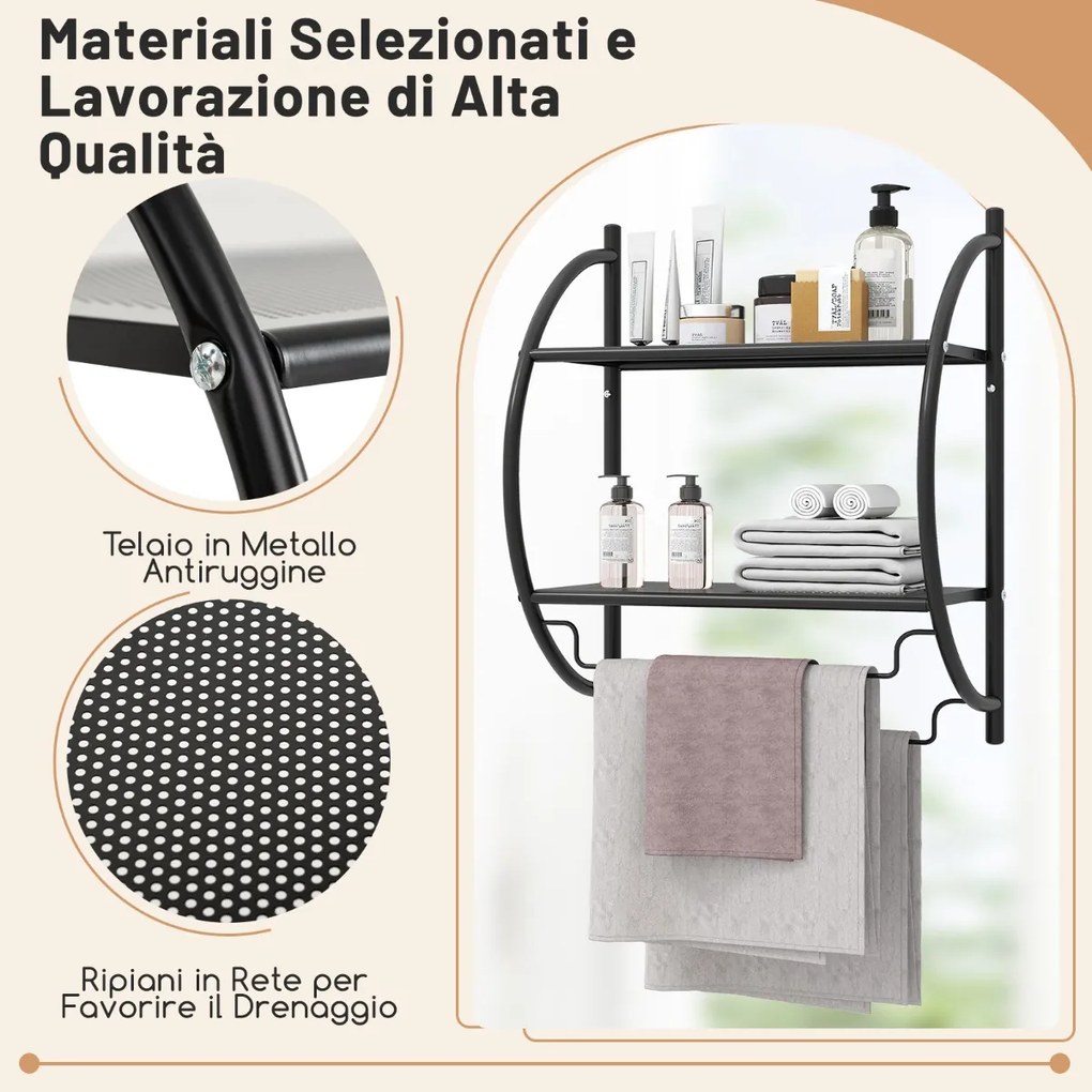 Prateleiras de banheiro de parede com porta-toalhas - Prata