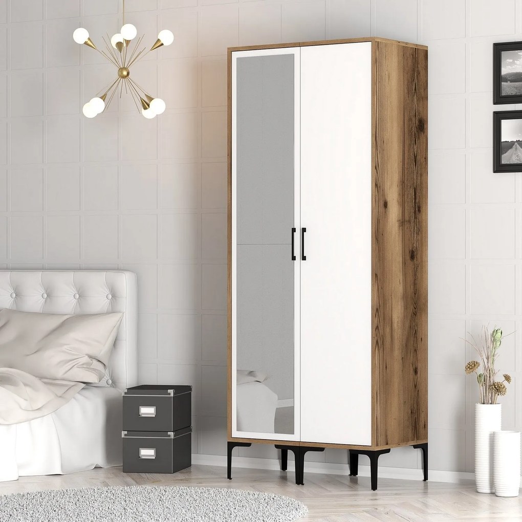 Guarda-Roupa Kumsal RS – Nogueira e Branco – 80x47,5x201,4 cm