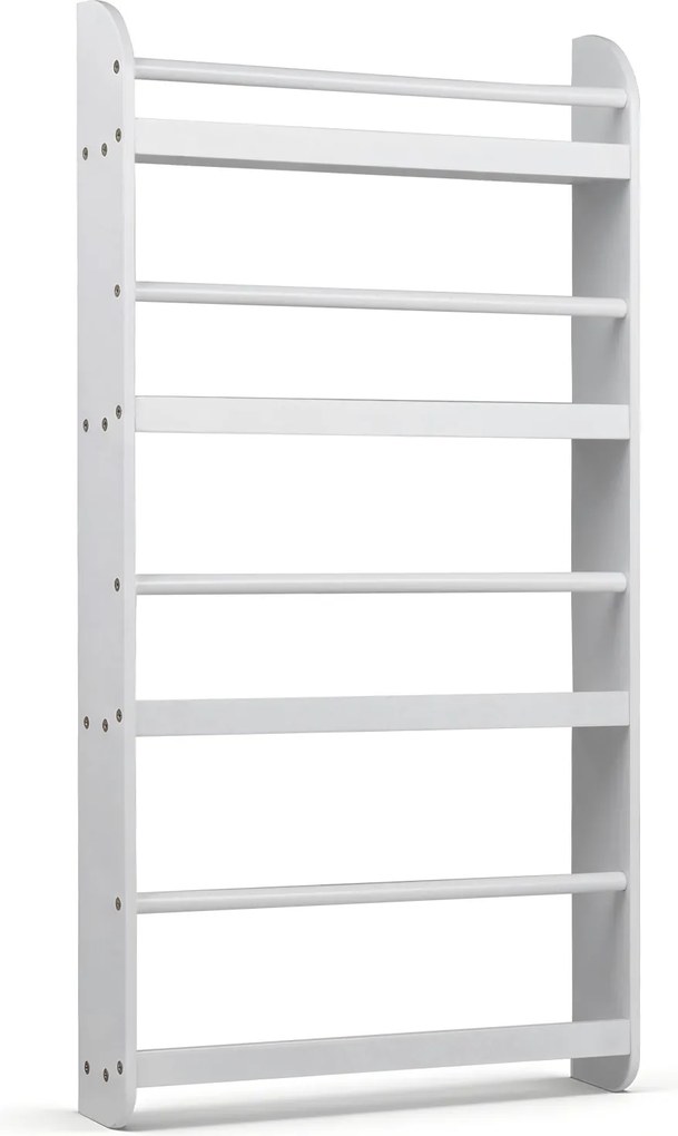 Estante infantil de parede com 4 níveis 56 x 12 x 107 cm, prateleiras abertas, barras de segurança e bordas elevadas para quarto infantil ou sala de a