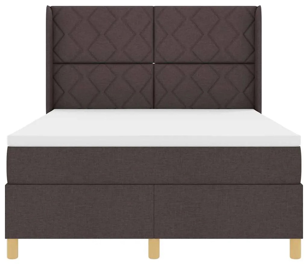 Cama Box com Colchão e LED Castanho Escuro 140x190 cm em Tecido