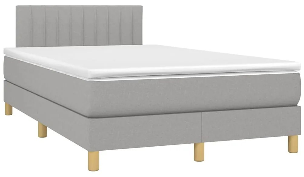 Cama box spring c/ colchão e LED 120x190 cm tecido cinza-claro