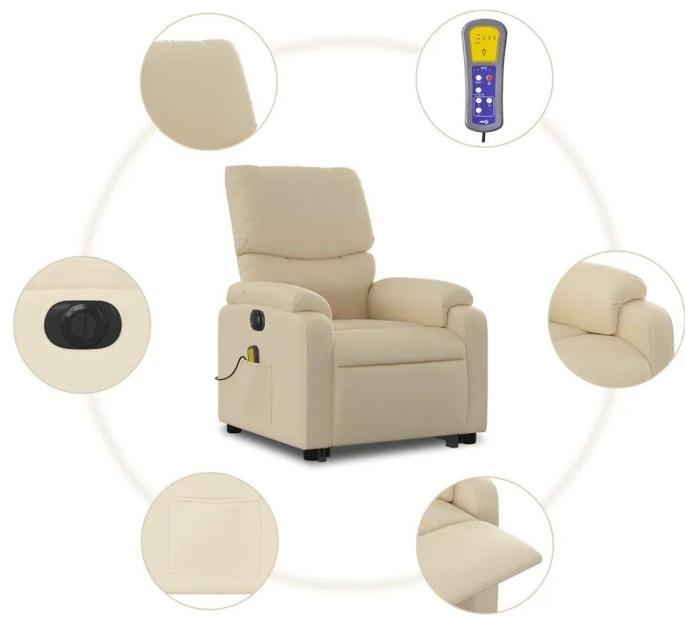 Poltrona elétrica elevatória massagens tecido creme