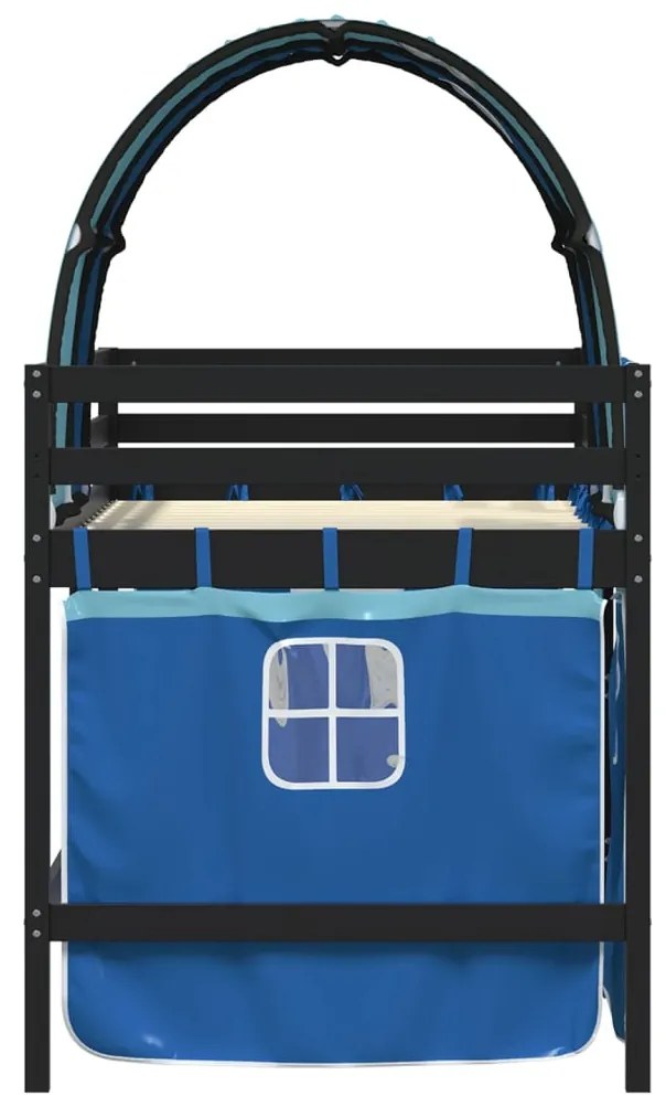 Cama alta para criança com túnel 80x200 cm pinho maciço azul