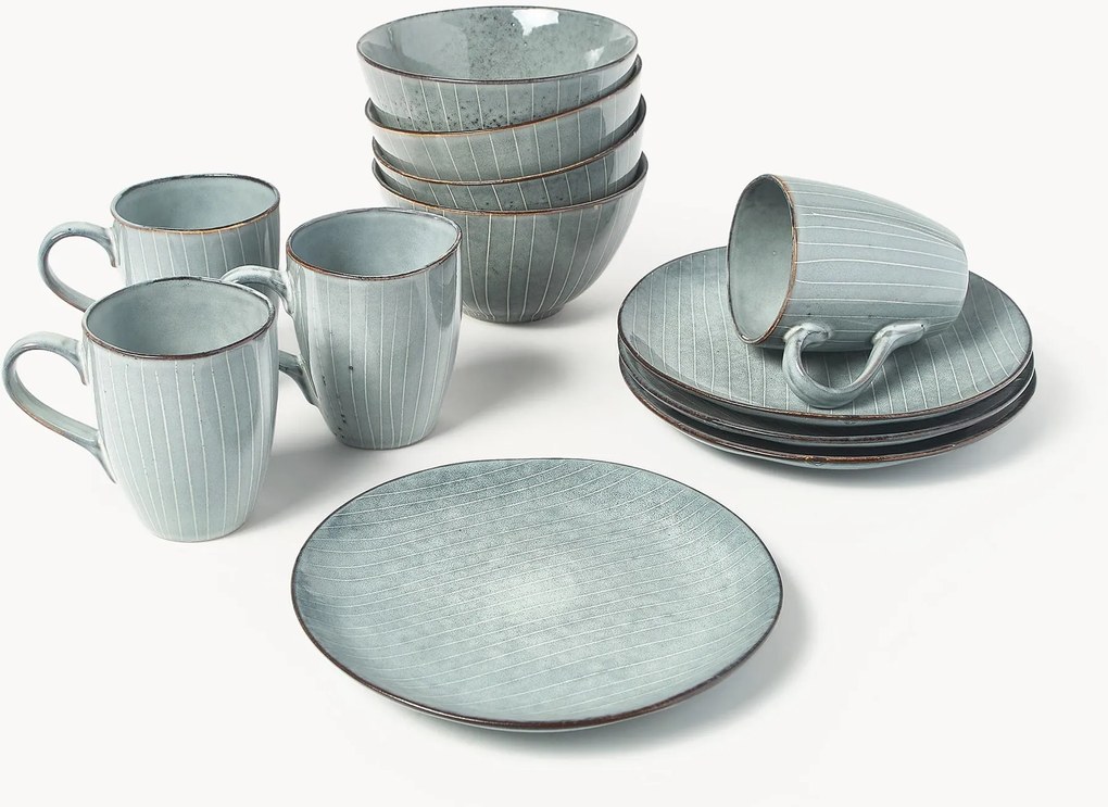 Conjunto de pequeno-almoço artesanal Nordic Sea, 4 pessoas, conjunto de 12