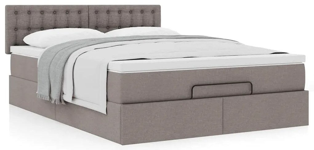Cama otomana com colchão 140x200 cm tecido cinza