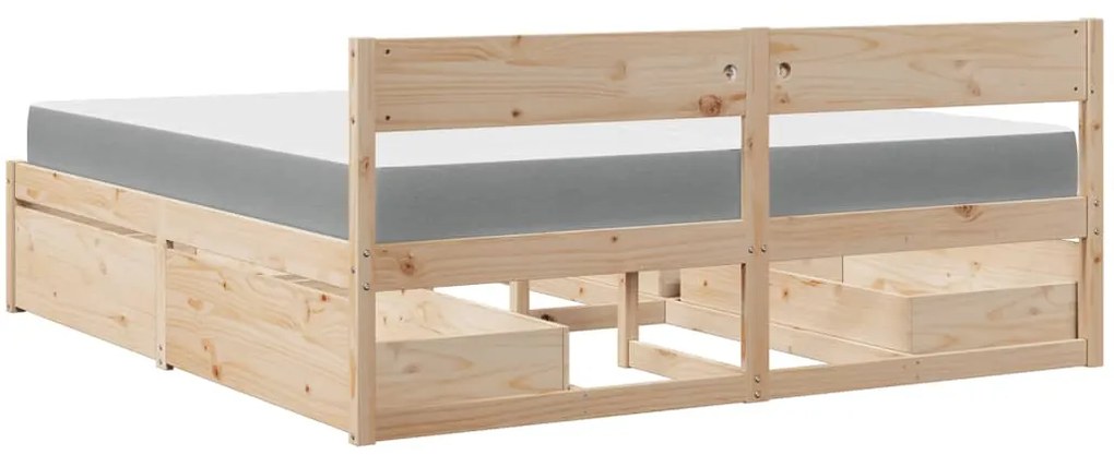 Cama com gavetas e colchão 200x200 cm madeira de pinho maciça