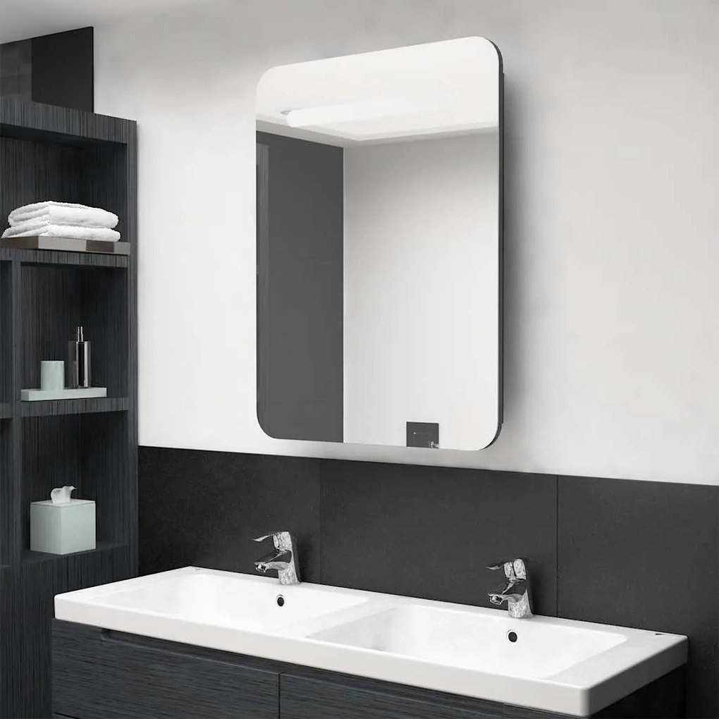 Armário espelhado casa de banho LED 60x11x80 cm cinza brilhante