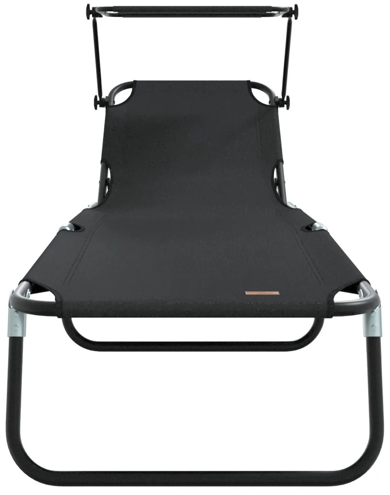 Espreguiçadeiras Dobráveis 2 pcs com Toldo Preto Tecido Oxford 600D