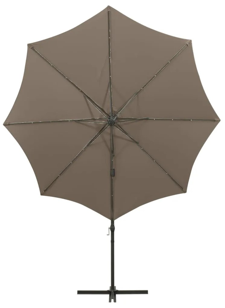 Guarda-sol jardim c/ poste e luzes LED 300 cm cinza-acastanhado