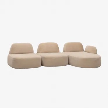 Sofá Modular Chaise Longue Direito De 3 Peças Estofado Giorgia Chenille Castanho Areia Claro - Sklum