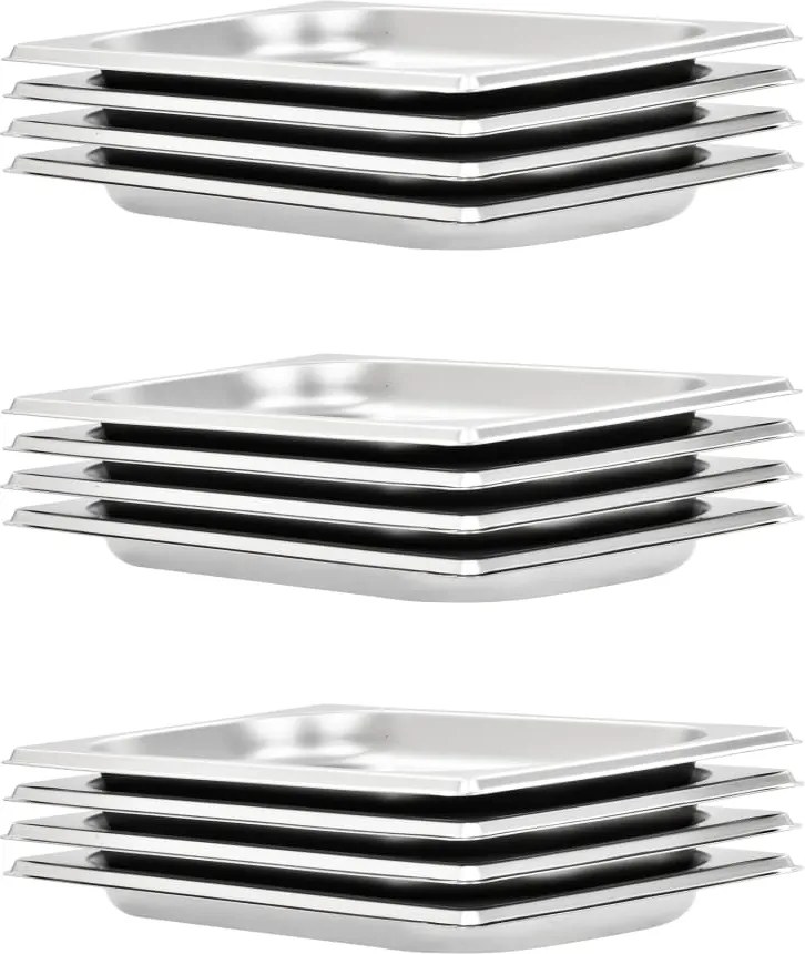 vidaXL Recipientes gastronorm 12 pcs GN 1/4 20 mm aço inoxidável