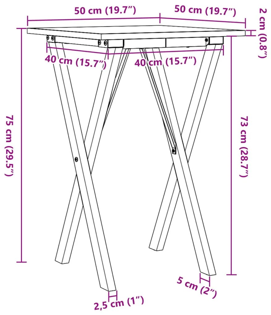 Mesa de jantar estrutura em X 50x50x75 cm pinho e aço