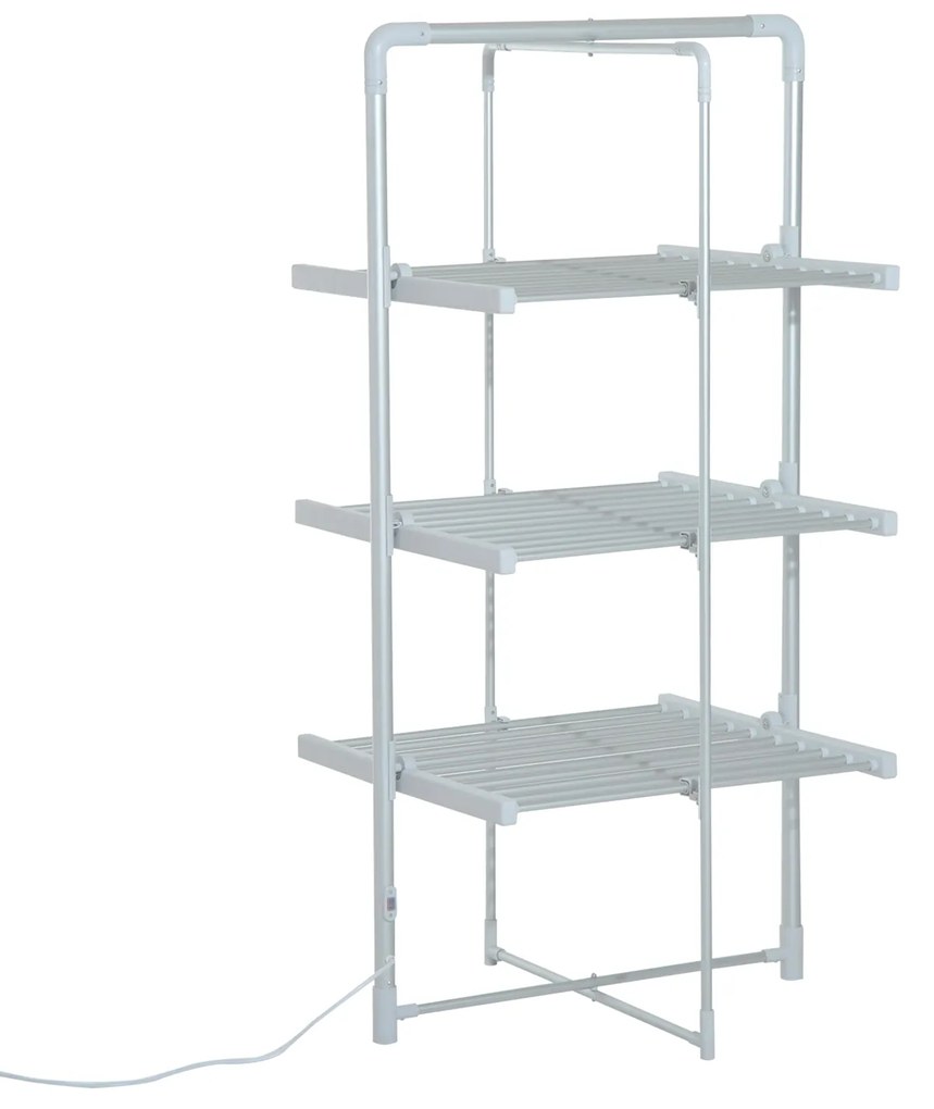 HOMCOM Varal Elétrico Dobrável 3 níveis Secador de roupa com 30 barras de alumínio quente 73x67x144cm