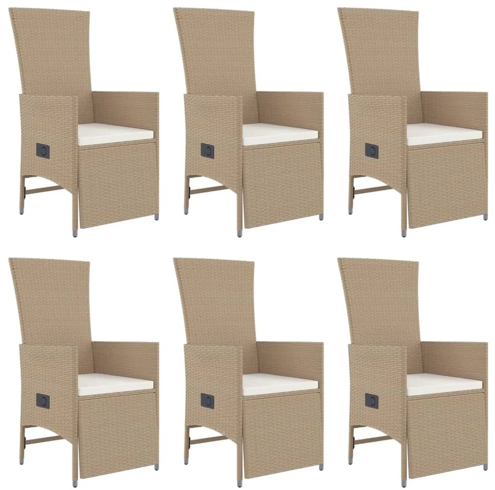 7 pcs conjunto de jantar p/ jardim com almofadões vime PE bege