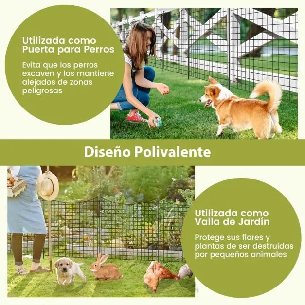 Cerca decorativa jardim com 5 painéis e 6 estacas Barreira exterior com revestimento em pó 87 X 98 cm Preto