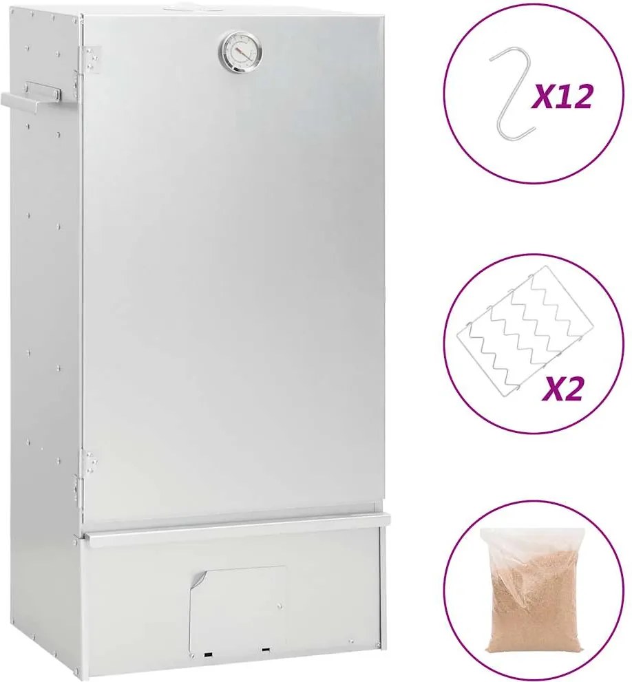 vidaXL Defumador BBQ c/ aparas madeira 44,5x29x83 cm aço galvanizado