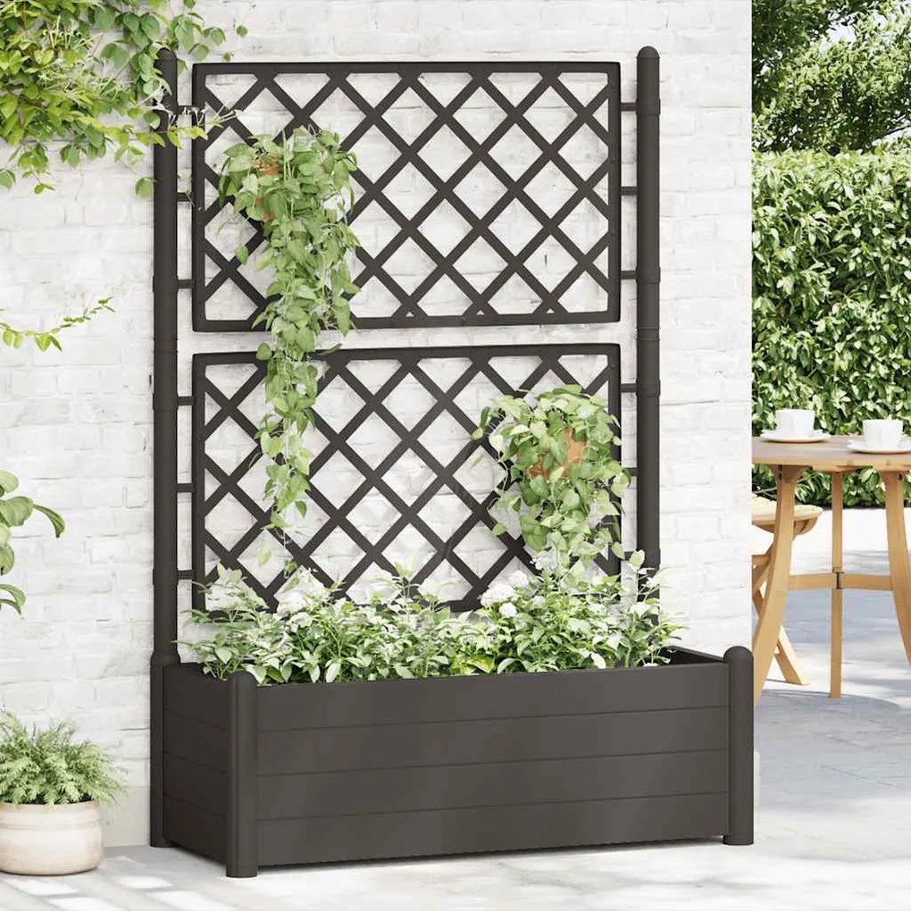 Vaso/floreira de jardim com treliça 100x43x142 cm PP antracite