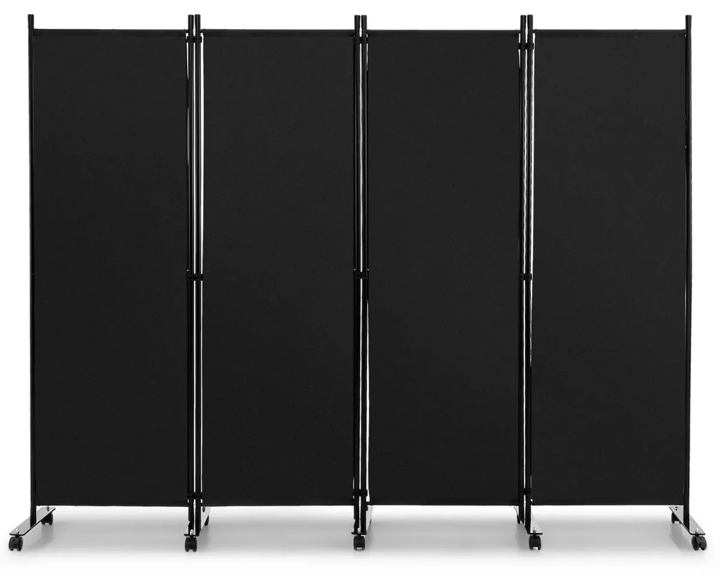 Biombo 4 Painéis Divisor de Ambiente com Rodas Telas de Privacidade Divisor de Ambiente para Casa escritório 225 x 30 x 173 cm Preto
