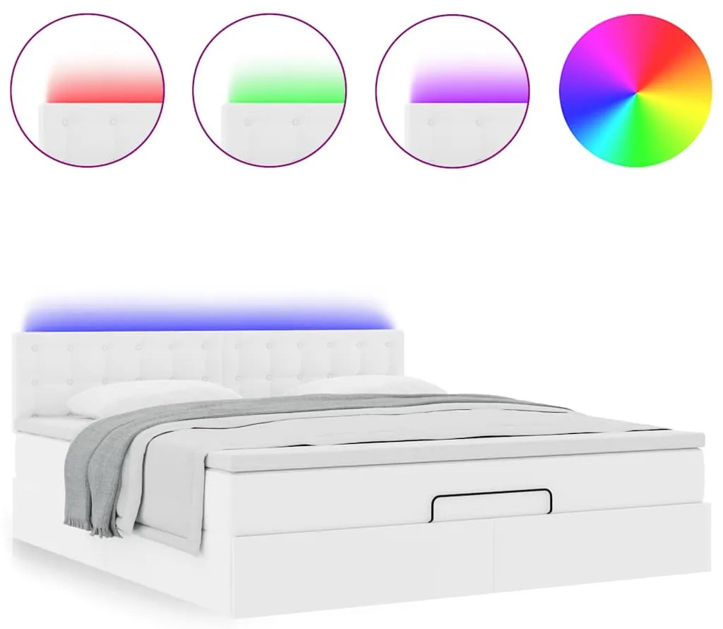 Cama otomana com colchões &amp; LEDs 160x200 cm couro artificial