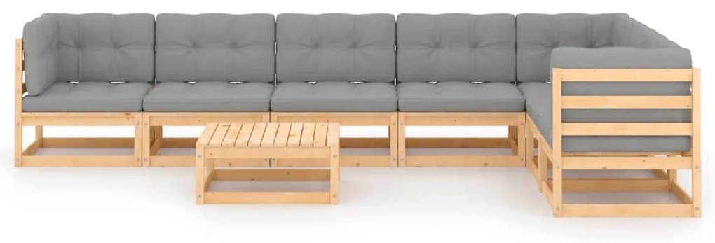 8 pcs conjunto lounge de jardim c/ almofadões pinho maciço
