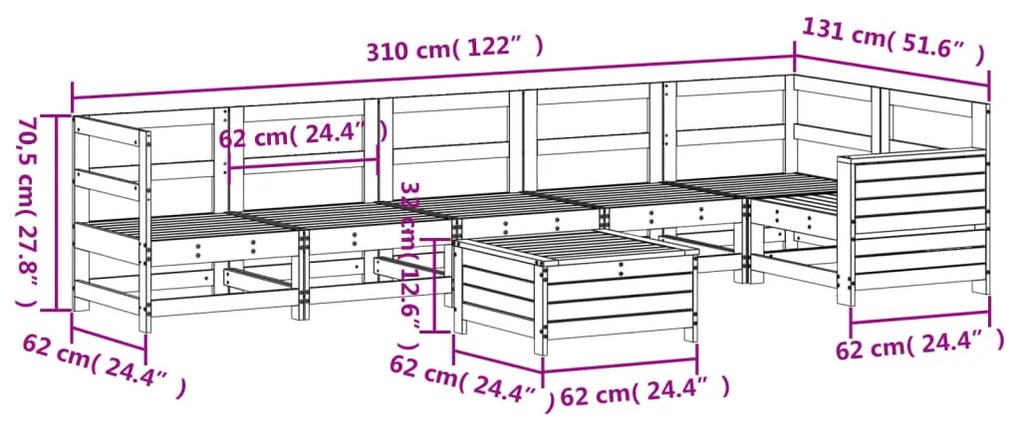 7 pcs conjunto sofás jardim madeira de pinho impregnada