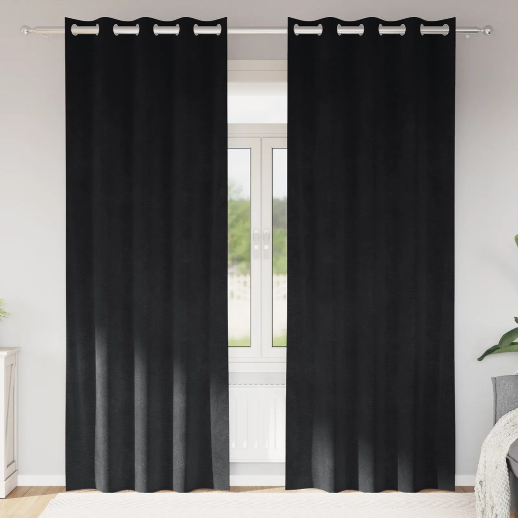 Cortinas Blackout com Ilhós 2 pcs Veludo Preto